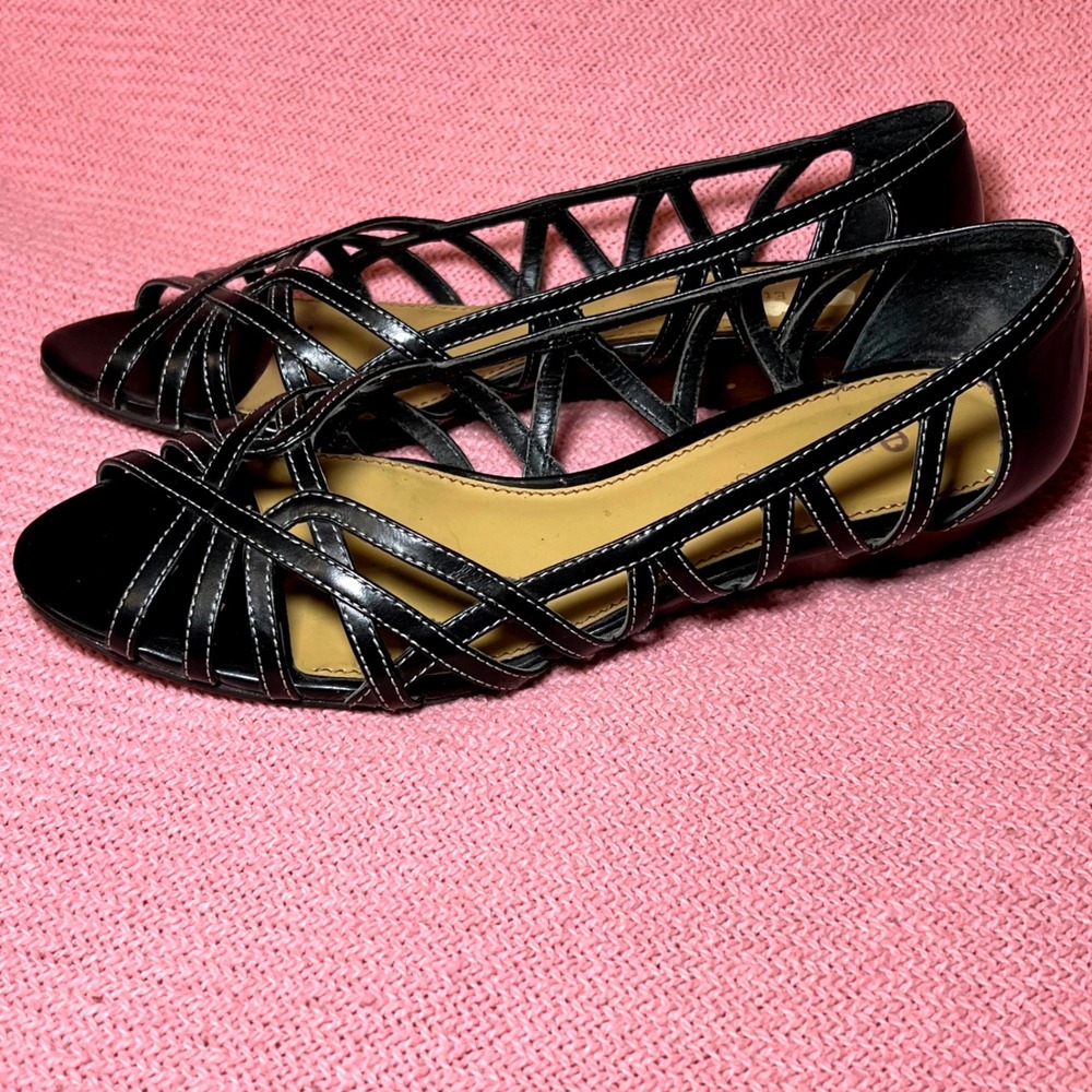 Etienne Aigner Womens Black Leather Caged Strappy Cage Sandals Size 7.5